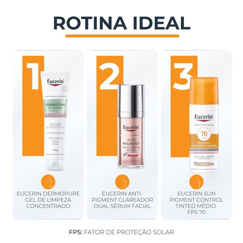 Protetor Solar Facial Antimanchas com Cor Eucerin Pigment Control FPS70 50ml Médio